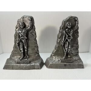 Vintage Ethan‎ Allen Ticonderoga 1775 Bookends Cast Aluminum